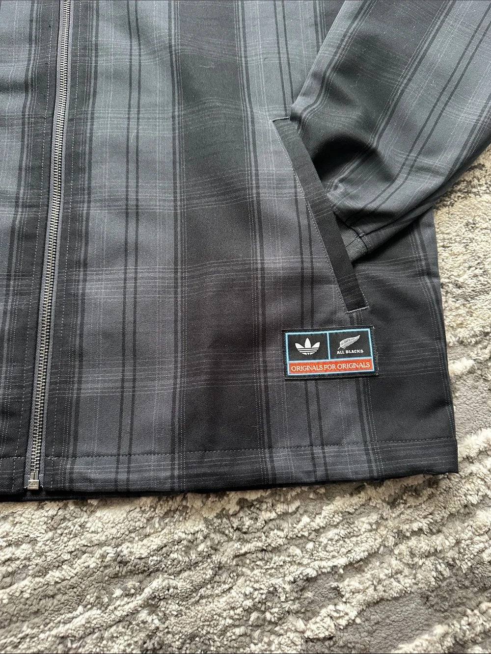 ADIDAS ORIGINALS & ALL BLACKS PLAID WOVEN FIREBIRD TRACK JACKET